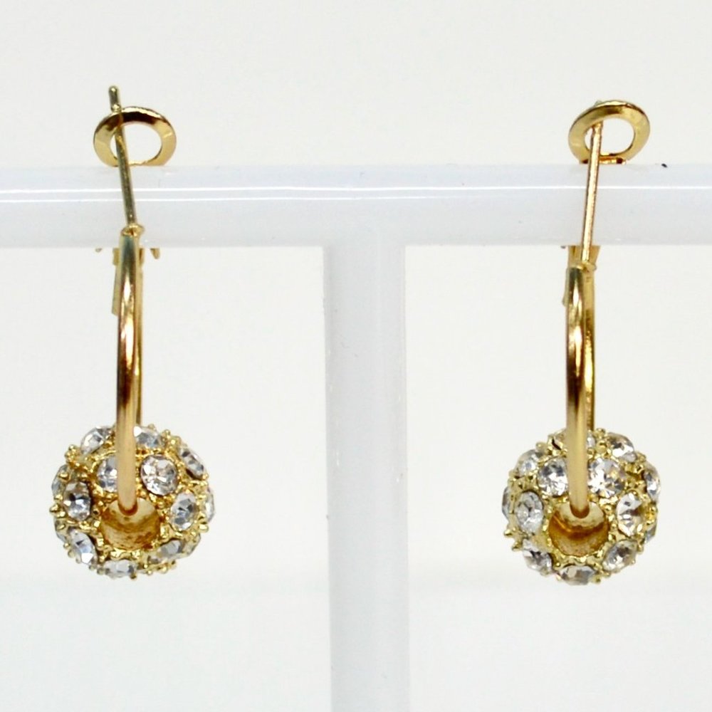 18K Gold Plated Pave Ball Hoop Earrings